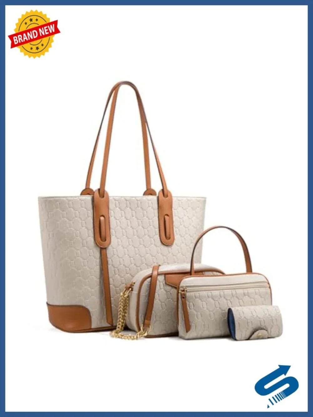 Retro Embossed Tote Handbag Set with Card Purse - 4-in-1 Faux Leather Purse for